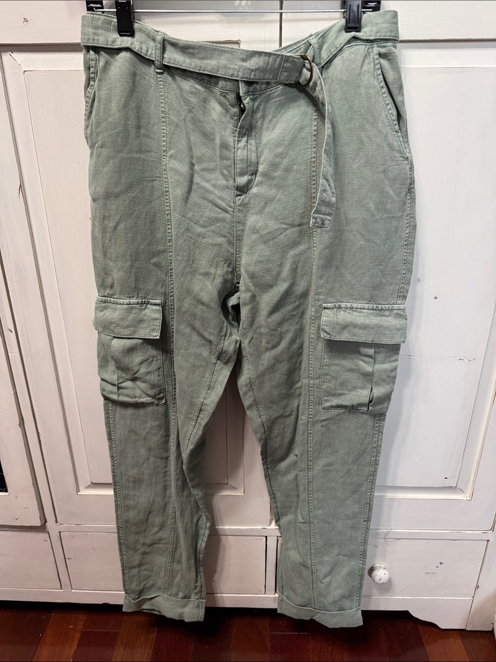 Nicole Miller Light Sage Cargo Trousers with Belt